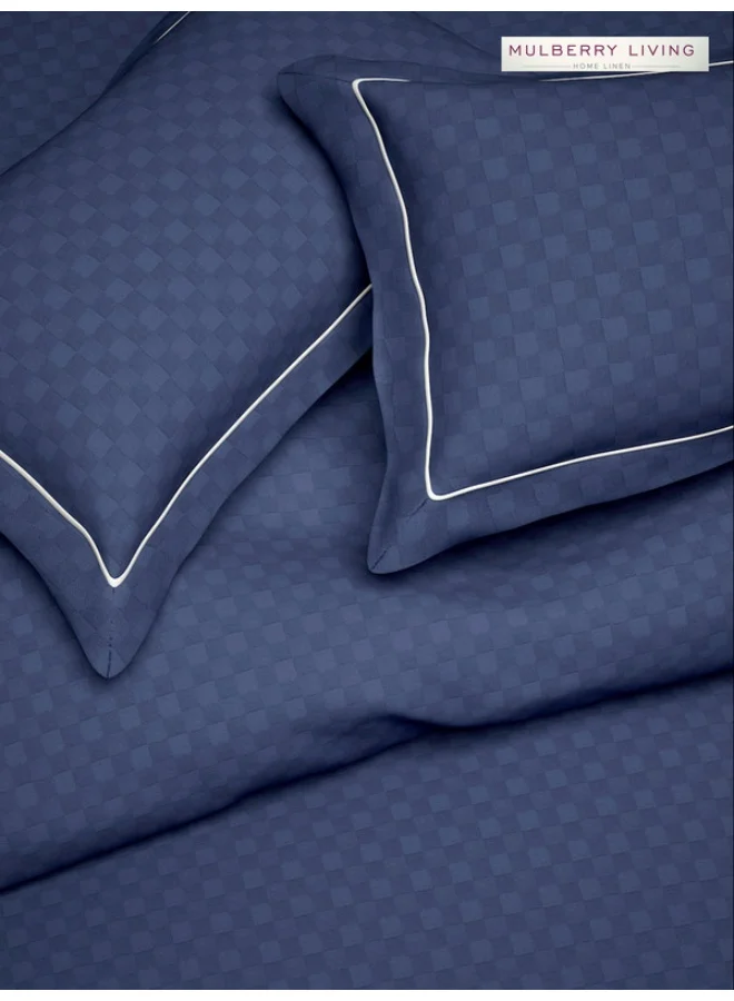 MULBERRY LIVING 100% Cotton - 300Tc Urban Grid Set of 2 Pillow Covers (50X75 Cm) - Mediterranean Blue