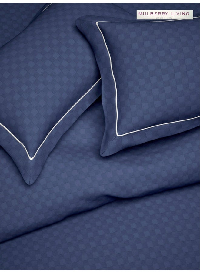 MULBERRY LIVING 100% Cotton - 300Tc Urban Grid Pillow Covers (50X75 Cm) - Mediterranean Blue  - Image 3