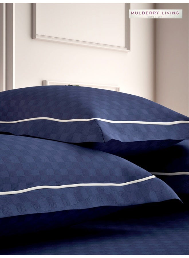 MULBERRY LIVING 100% Cotton - 300Tc Urban Grid Pillow Covers (50X75 Cm) - Mediterranean Blue  - Image 2