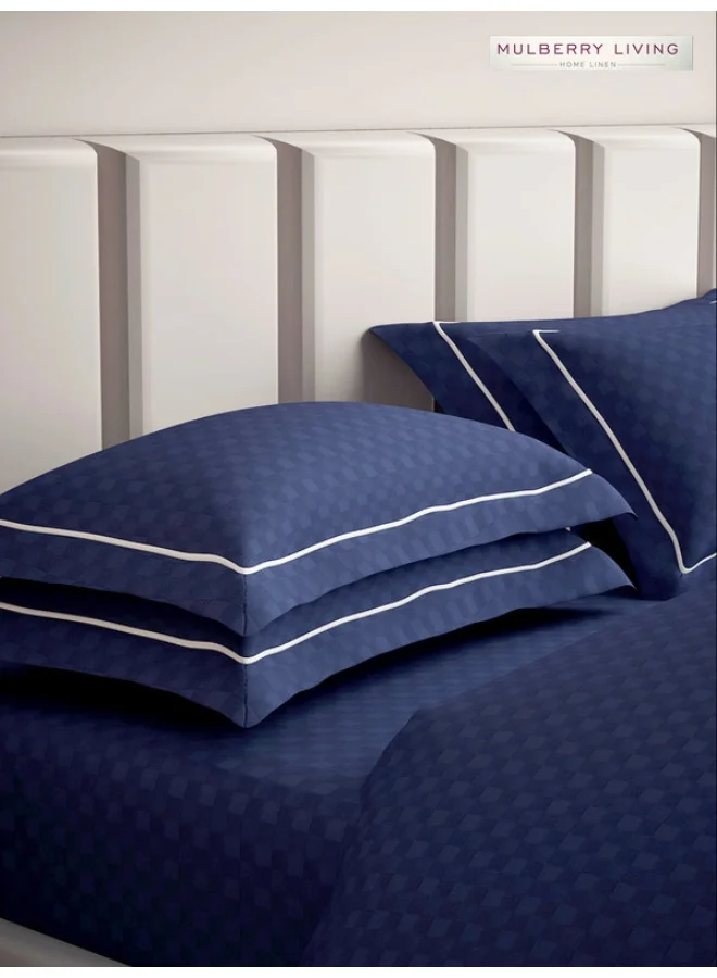 MULBERRY LIVING 100% Cotton - 300Tc Urban Grid Set of 2 Pillow Covers (50X75 Cm) - Mediterranean Blue
