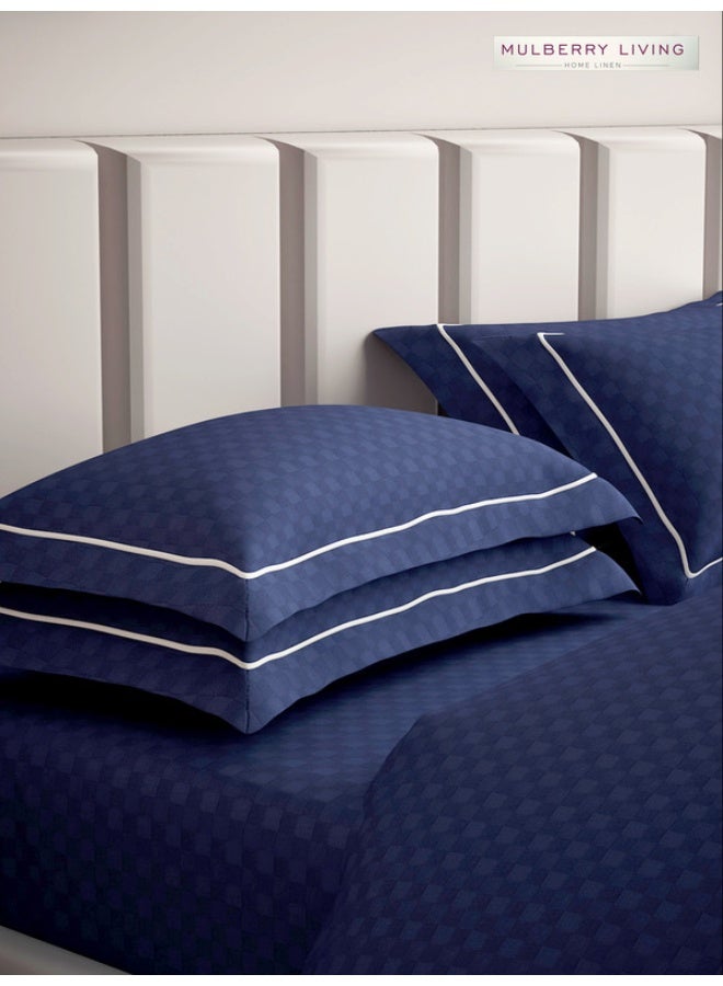 MULBERRY LIVING 100% Cotton - 300Tc Urban Grid Pillow Covers (50X75 Cm) - Mediterranean Blue  - Image 1