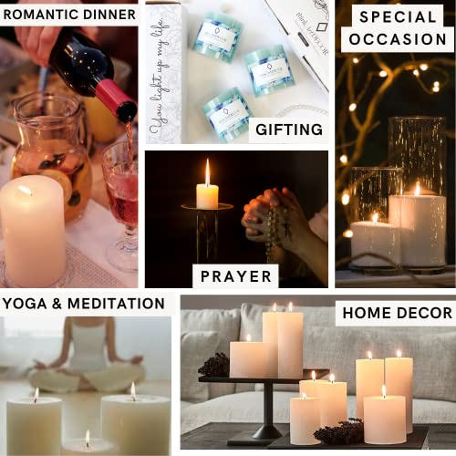 ThinkArtDecor Unscented Pillar Candles Set of 3 | 70 Hrs Each | 3X4 inch Smokeless & Dripless Wax Candles for Home Decor | Ivory - Image 5