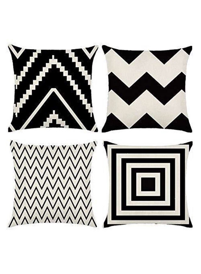 Set of 4 Pillowcases Decorative Geometric Square 18 x 18 Inches Throw Pillow Covers - Modern Pattern Linen Pillow Cushion Case for Sofa Couch Bed Home Car Office Decor