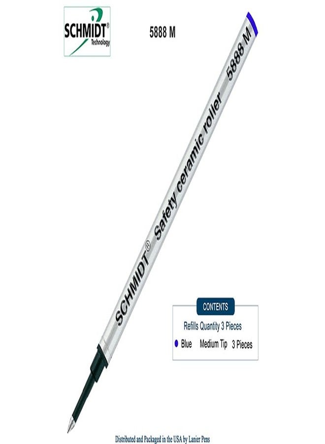 Lanier Pens Schmidt 5888 M Safety Ceramic Rollerball Metal Refill - Blue (Medium Tip 0.7mm) - Pack of 3 - Image 2