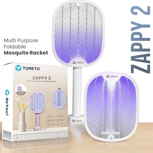 Toreto Mosquito Killer Racket, Foldable Mosquito Bat with UV Light, 3500V, 2 in 1 Auto Mosquito Killer with Charging Base Stand, Electric Fly Swatter, Lithium-ion Battery.(Grey) - Image 2