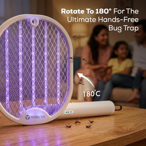 Toreto Mosquito Killer Racket, Foldable Mosquito Bat with UV Light, 3500V, 2 in 1 Auto Mosquito Killer with Charging Base Stand, Electric Fly Swatter, Lithium-ion Battery.(Grey) - Image 4