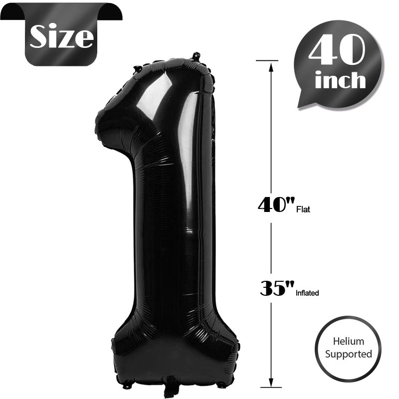 IWERP 1 Number Balloon for First Birthday, 40 Inch Black One 1st Number Balloon Birthday Decorations for Girl Boy Toddler Baby, 10th 21st, Giant Number 1 Balloon - Image 4