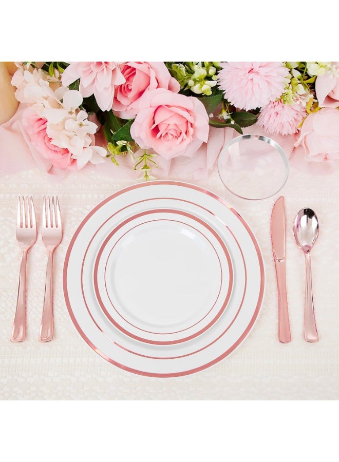 كيلا طقم أدوات مائدة بلاستيكي لامع ذهبي وردي، 175 قطعة، يكفي لـ 25 ضيفًا، أطباق فاخرة للاستخدام مرة واحدة للحفلات (ذهبي وردي). - Image 4