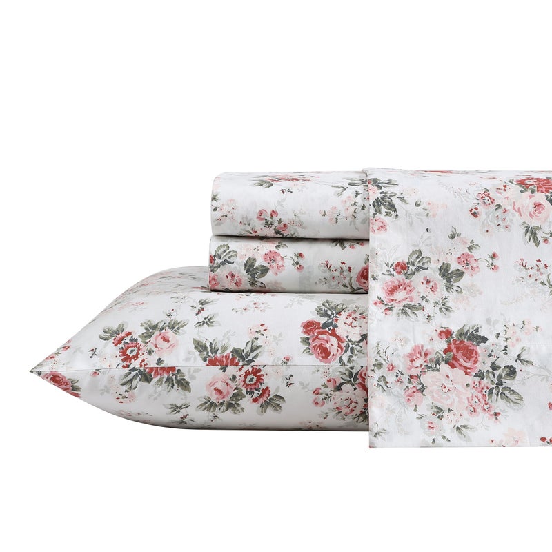 Laura Ashley Full Size Sheet Set Crisp Lightweight Cotton Percale Bedding with Fitted Sheet and Pillowcases Floral Room Decor Deep Pocket College Dorm Room Essentials Ashfield Pink - Image 2