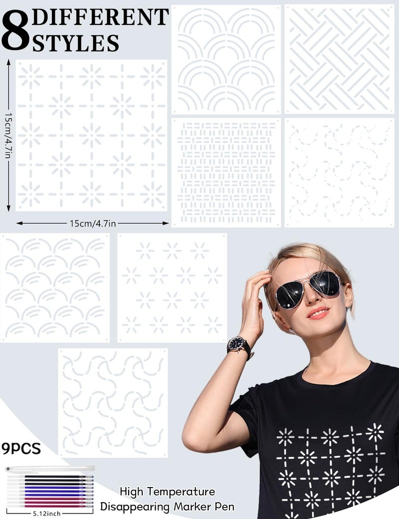 Gezan Sashiko Stencils Plastic Sashiko Template Pattern Geometric Embroidery Stabilizers Drawing Line Template for Hand Quilting Sewing (8) - Image 2