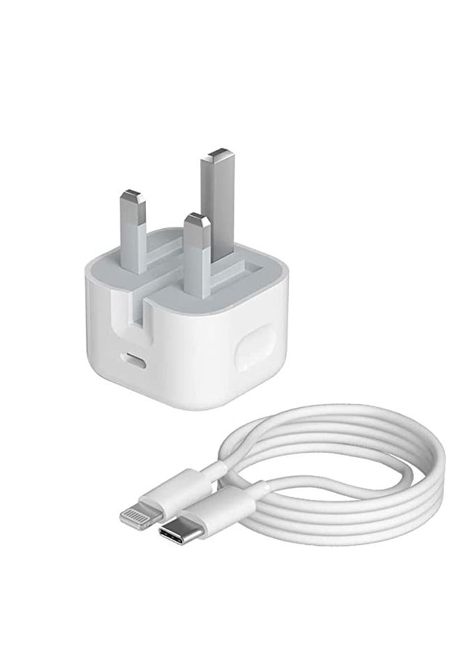 TYP-C Power Adapter With iphone Lightning Cable 20W White - Image 1