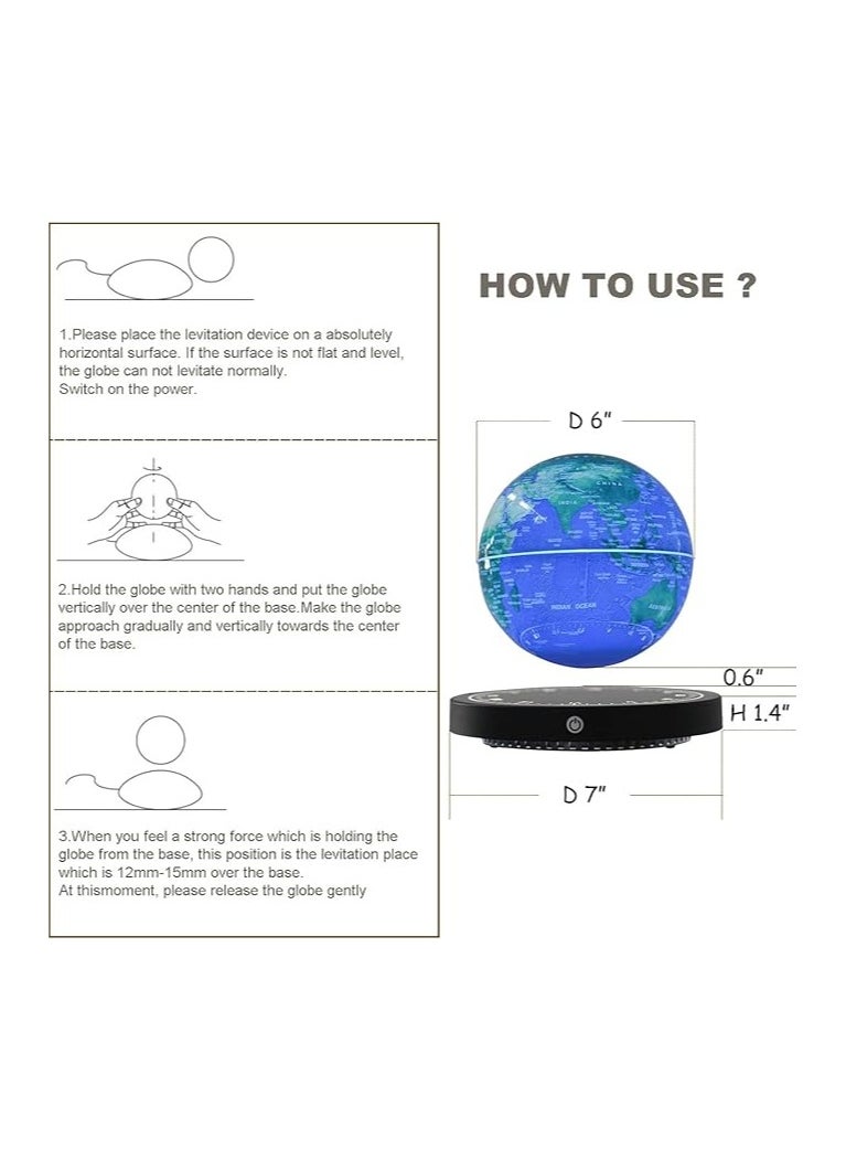 FIPKA - Magnetic Floating Globe 6 Inch,Gravity Floating Rotating Multi-Colour Earth Globe with Clock Base Touch Switch for Home Office Desk Decoration - Image 1