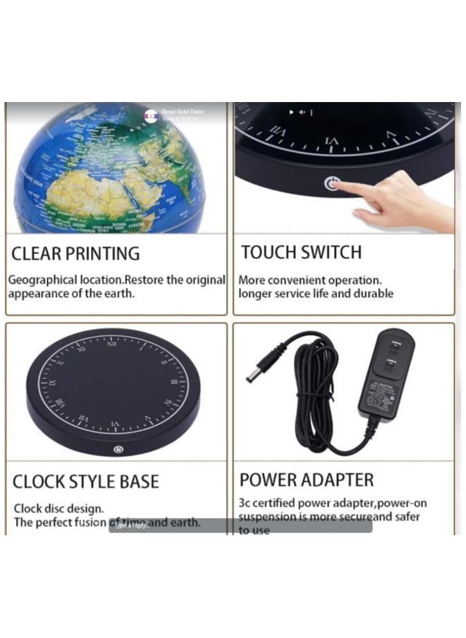 FIPKA - Magnetic Floating Globe 6 Inch,Gravity Floating Rotating Multi-Colour Earth Globe with Clock Base Touch Switch for Home Office Desk Decoration - Image 1