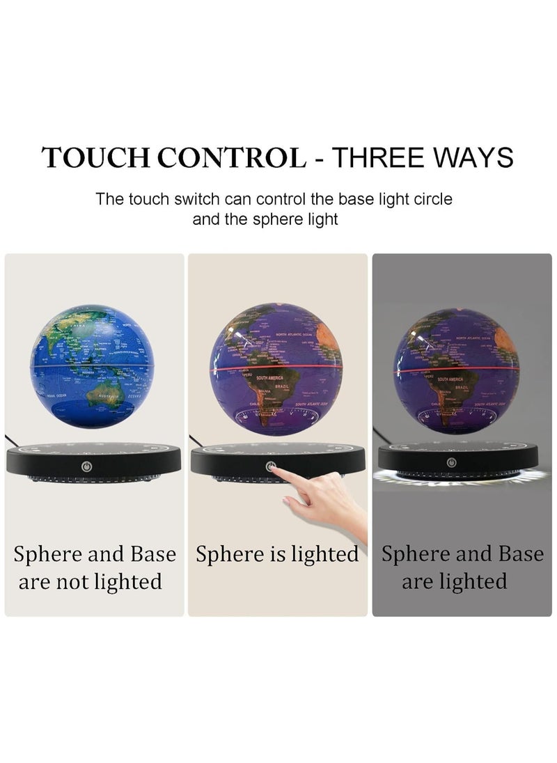 FIPKA - Magnetic Floating Globe 6 Inch,Gravity Floating Rotating Multi-Colour Earth Globe with Clock Base Touch Switch for Home Office Desk Decoration - Image 1
