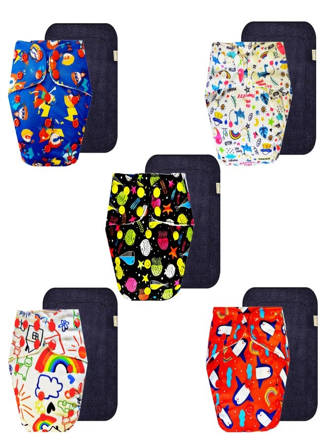 حفاضات قماشية فاخرة من دمبلدو مع حشوة سوداء (عبوة من 5) | ملائمة تمامًا | تسمح بمرور الهواء | سريعة الجفاف | تغيير حفاضات بدون قلق | من 3 أشهر إلى 3 سنوات | للجنسين - Image 1