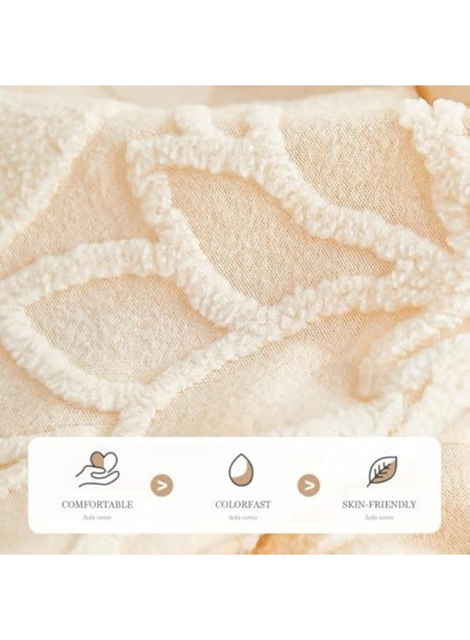 Arabest أغطية أرائك للكنبة، واقي كنبة مزخرف ثلاثي الأبعاد للكلاب، أغطية كنبة ناعمة مع 2 غطاء وسادة 18x18 قابلة للغسل، غطاء كنبة مقسمة (بيج، مقعدين 145~185 سم) - Image 3