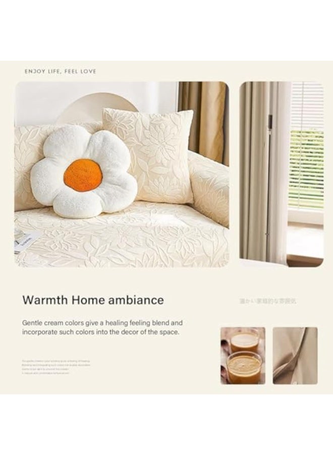 Arabest أغطية أرائك للكنبة، واقي كنبة مزخرف ثلاثي الأبعاد للكلاب، أغطية كنبة ناعمة مع 2 غطاء وسادة 18x18 قابلة للغسل، غطاء كنبة مقسمة (بيج، مقعدين 145~185 سم) - Image 5