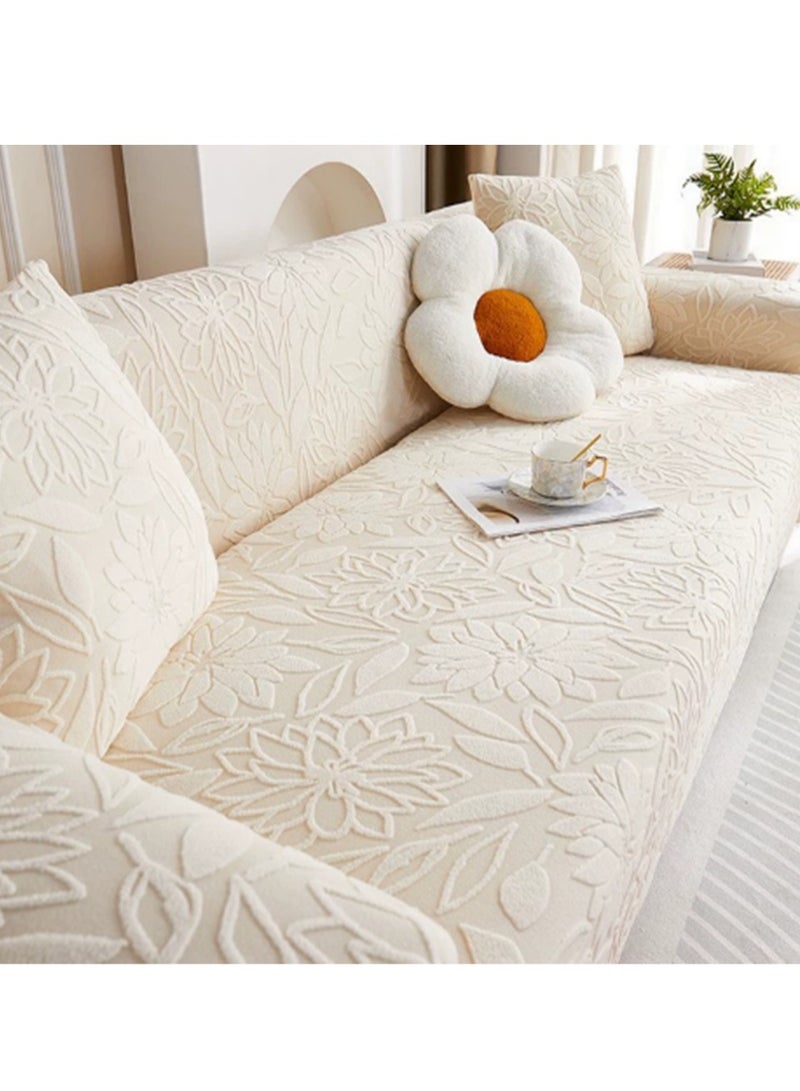 Arabest أغطية أرائك للكنبة، واقي كنبة مزخرف ثلاثي الأبعاد للكلاب، أغطية كنبة ناعمة مع 2 غطاء وسادة 18x18 قابلة للغسل، غطاء كنبة مقسمة (بيج، مقعدين 145~185 سم) - Image 1