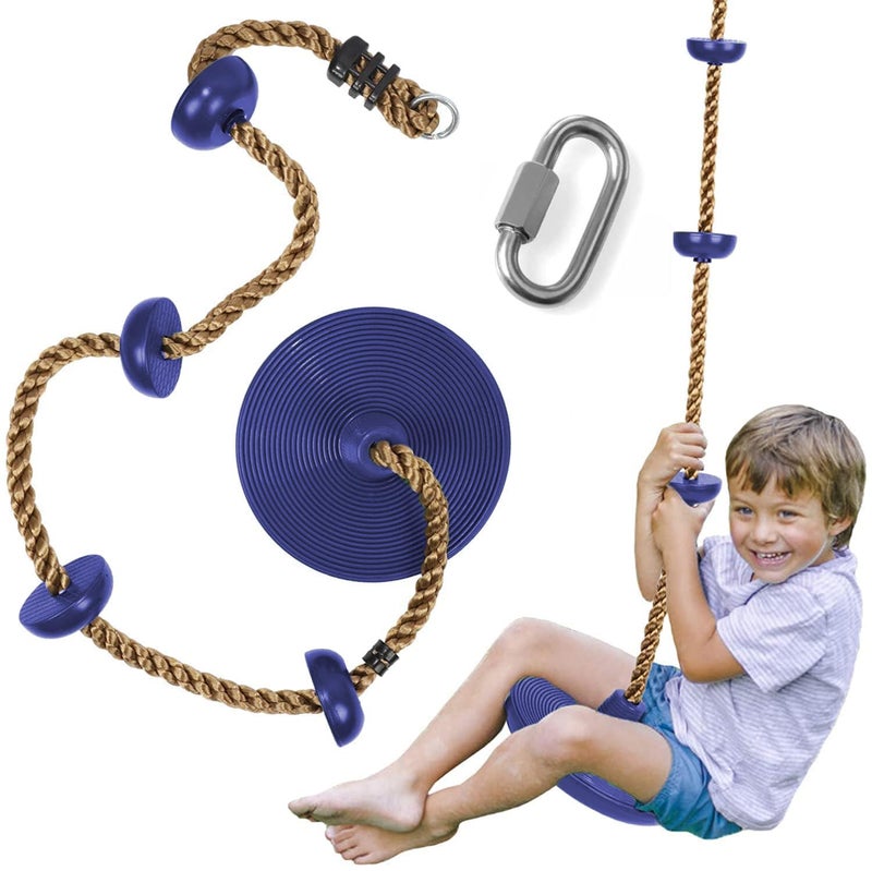 REZNOR Plastic Platforms Disc Tree Swing Seat And Climbing Knot Rope With Carabiner Hook For Kids Outdoor Playground Set (Blue, 30 Cm, 200 Cm, 200 Cm) - Image 1