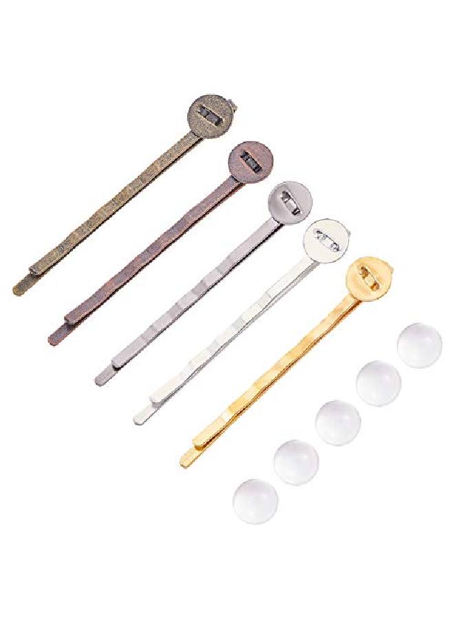 PH PandaHall 50 مجموعة 5 ألوان دبابيس شعر 50 قطعة صينية دبابيس شعر إعداد دبابيس شعر فارغة وقاعدة دبابيس شعر 50 قطعة كابوشون زجاجي لصنع باركيت دبابيس الشعر - Image 1