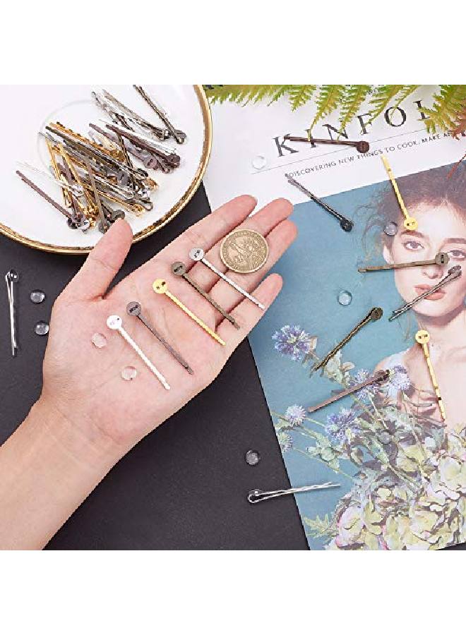 PH PandaHall 50 مجموعة 5 ألوان دبابيس شعر 50 قطعة صينية دبابيس شعر إعداد دبابيس شعر فارغة وقاعدة دبابيس شعر 50 قطعة كابوشون زجاجي لصنع باركيت دبابيس الشعر - Image 4