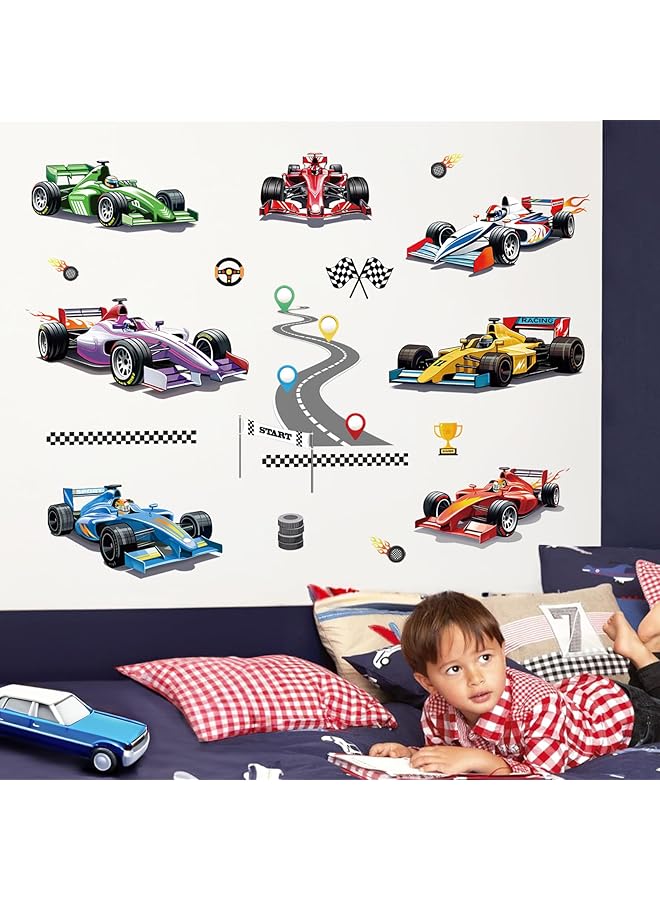 إيروريكس ملصقات حائط لسيارات السباق والمركبات والطرق، ملصقات جدارية قابلة للتقشير واللصق لغرف نوم الأطفال وغرف الأولاد وغرف اللعب - Image 3