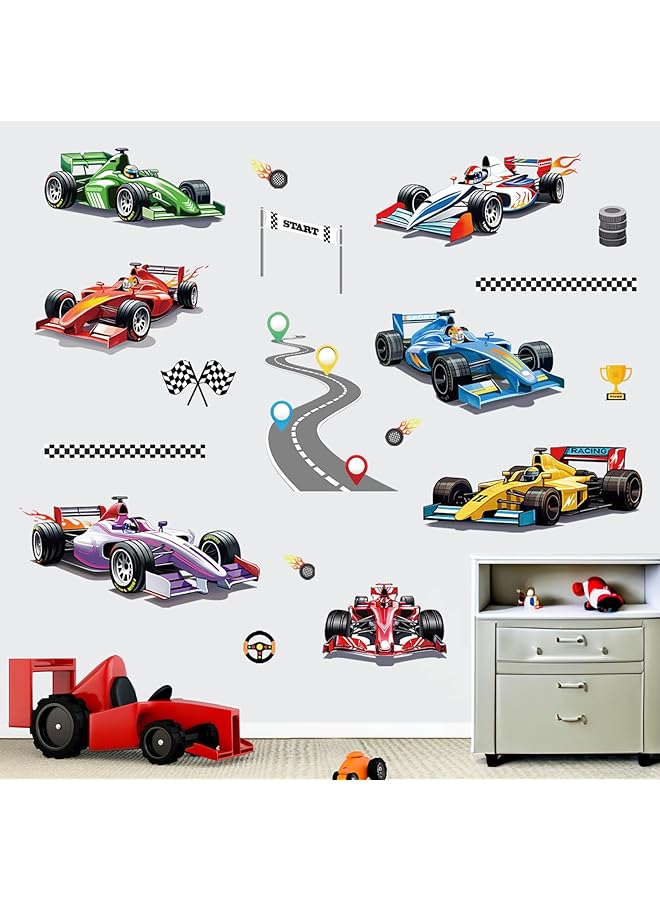 إيروريكس ملصقات حائط لسيارات السباق والمركبات والطرق، ملصقات جدارية قابلة للتقشير واللصق لغرف نوم الأطفال وغرف الأولاد وغرف اللعب - Image 1