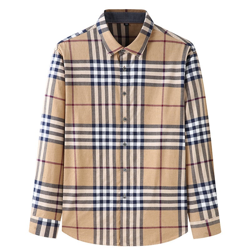 Fat Guy Autumn and Winter New Large Size Plus Fat Long-sleeved Shirt Mens Loose Casual Plaid Sanding Shirt Trendy Chubby Large Size Khakis - Image 1
