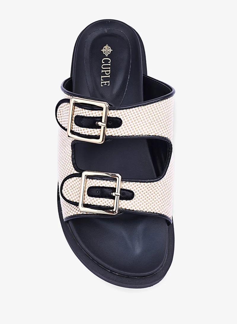 Cuple Black Womens woven textured flat sandals for Women | Best Price UAE