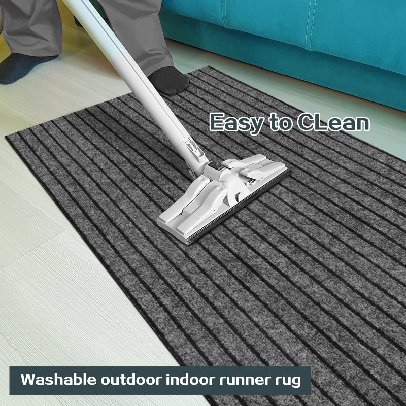 Heyroll Custom Size Hallway Runner Rug, Backed Non-Slip Waterproof Runner Rugs, Washable Outdoor Indoor Carpet Runner Rug for Floor, Entryway, Kitchen, Laundry, Balcony, Garage 2' x 6', Stripe Gray - Image 5