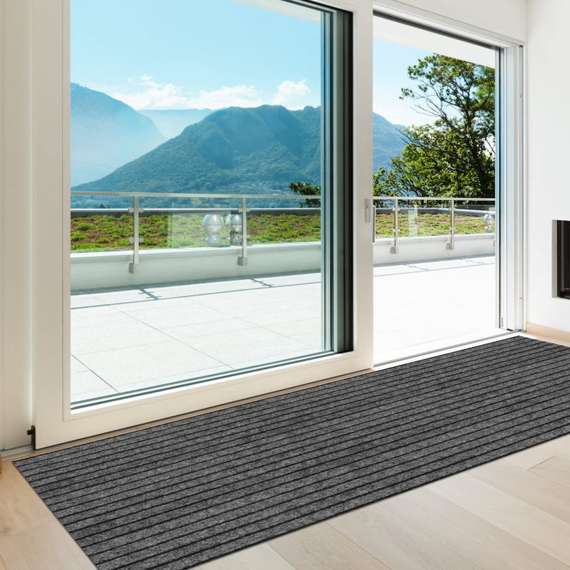 Heyroll Custom Size Hallway Runner Rug, Backed Non-Slip Waterproof Runner Rugs, Washable Outdoor Indoor Carpet Runner Rug for Floor, Entryway, Kitchen, Laundry, Balcony, Garage 2' x 6', Stripe Gray - Image 1