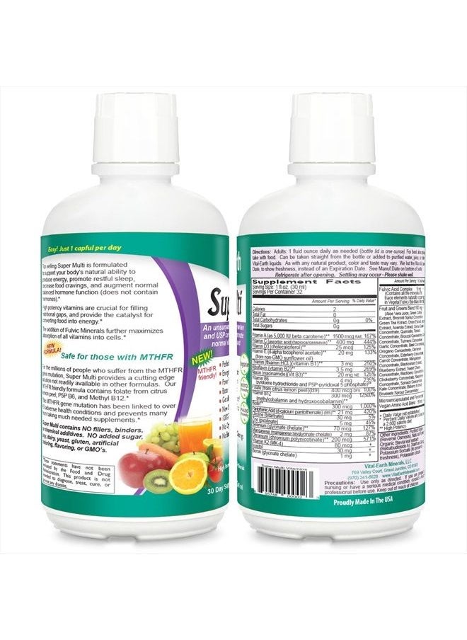 Vital Earth Minerals Super Multi - Liquid Multivitamins for Women, Men, and Kids, Liquid Vitamins & Minerals with Fulvic Acid for Max Absorption, MTHFR Support, 32 Oz  - Image 2