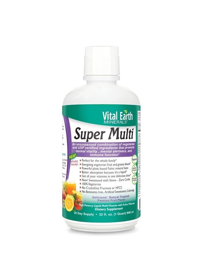 Vital Earth Minerals Super Multi - Liquid Multivitamins for Women, Men, and Kids, Liquid Vitamins & Minerals with Fulvic Acid for Max Absorption, MTHFR Support, 32 Oz  - Image 1