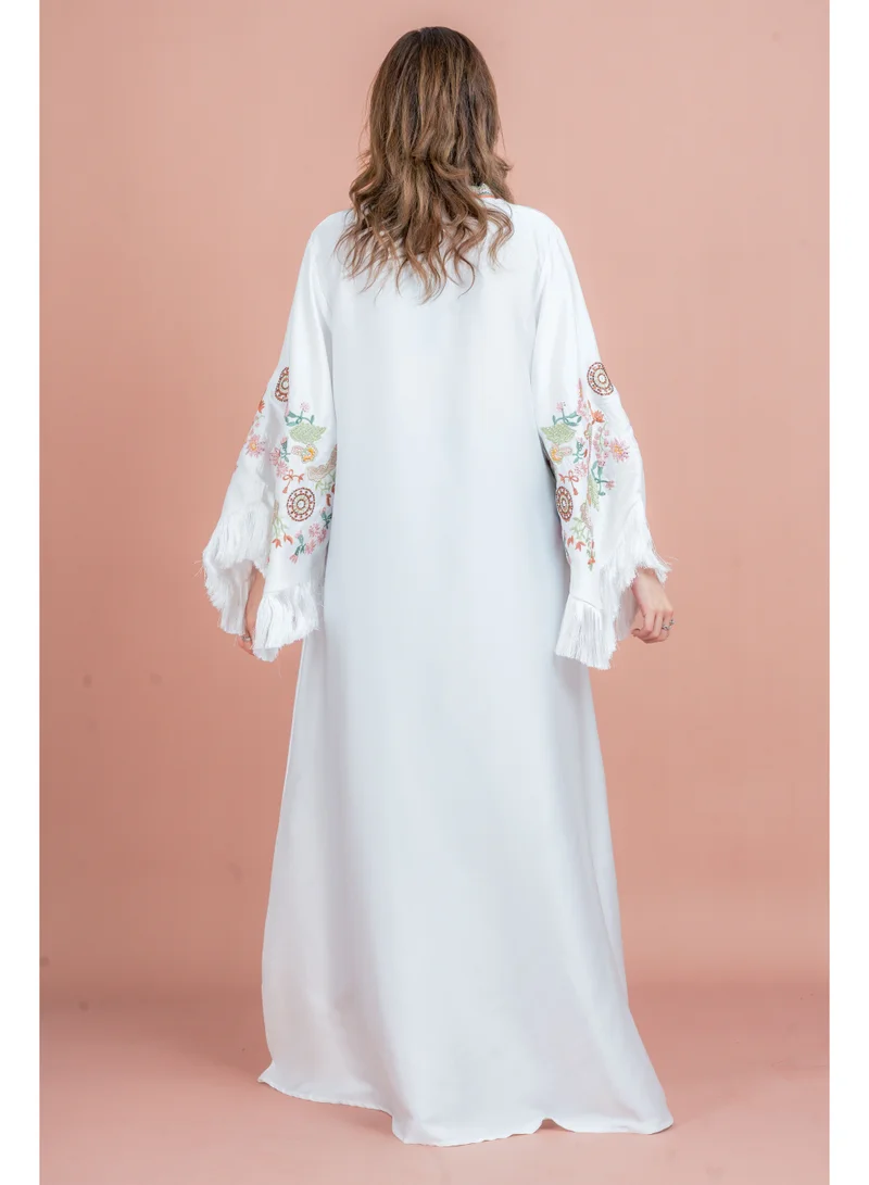 IKKXA Shimmer Detail Sleeves Embroidered Jalabiya IK1045 White