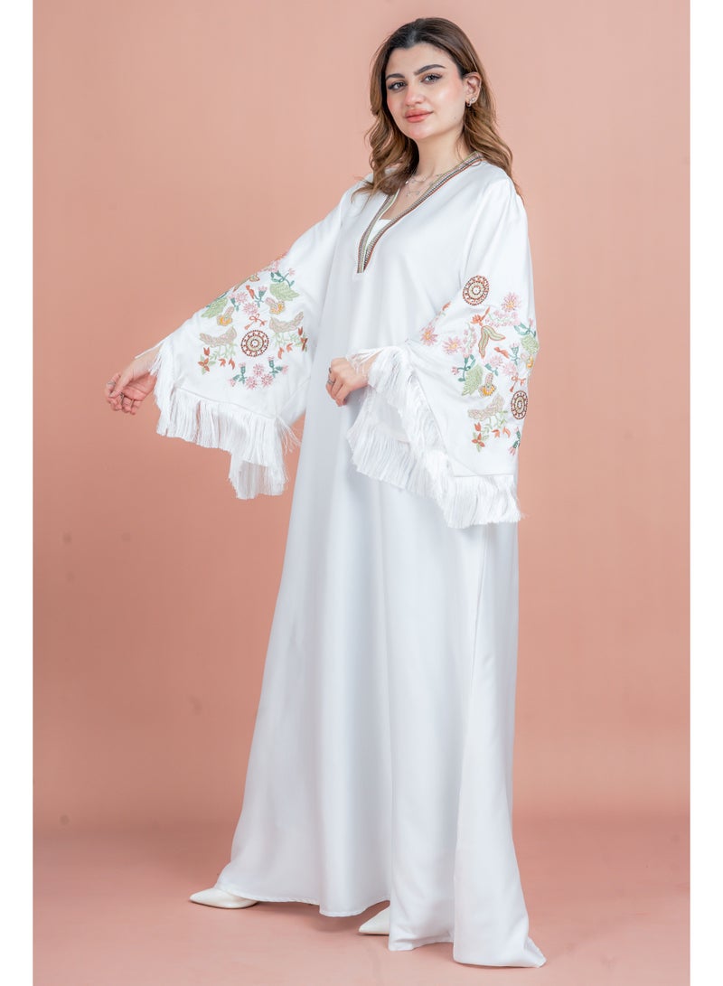 اكسا جلابية مطرزة بأكمام بتفاصيل لامعة أبيض - Image 3