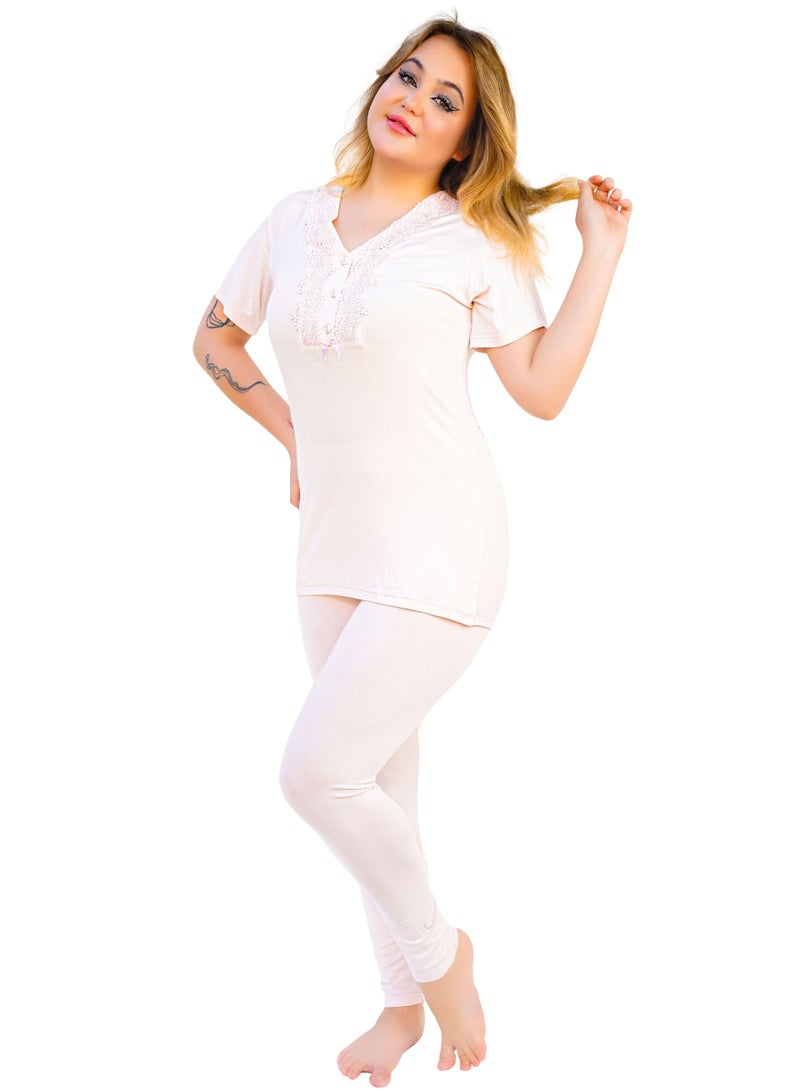 Dadoush Women's 2-Piece Summer Pajama Set: T-Shirt and Pants (Sky Blue, 4XL)  - Image 1