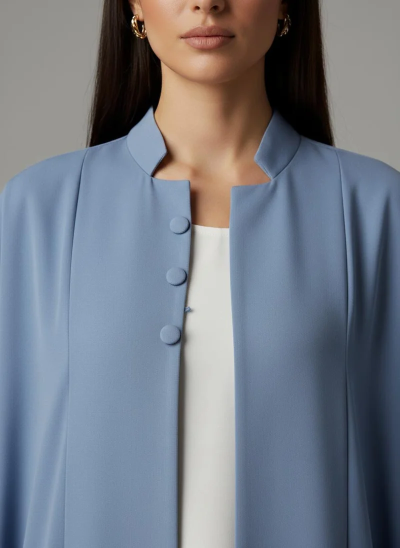 MSquare Fashion  Signature Korean Nida Dusty Blue Open Abaya Minimalist High Neck Design for Women | Best Price UAE