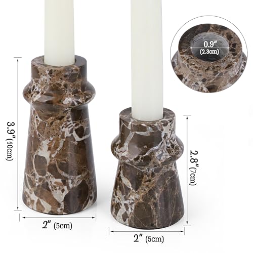 Vixdonos Marble Candle Holder Set of 2 Taper Candle Candlestick Mantle Candle Stand for Home DecorWeddingParty and Table CenterpiecesBrown - Image 3