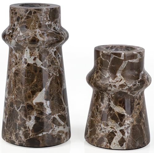 Vixdonos Marble Candle Holder Set of 2 Taper Candle Candlestick Mantle Candle Stand for Home DecorWeddingParty and Table CenterpiecesBrown - Image 1