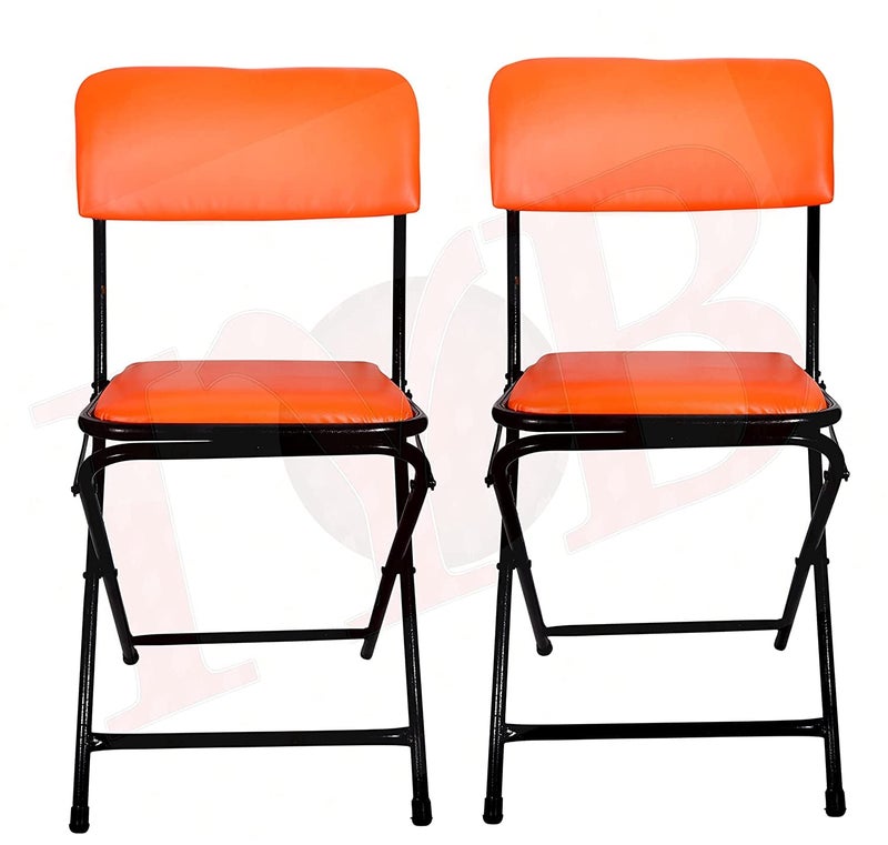 IYB 18inch Seating Height Strong Heavy Duty Folding Chair with Seat and Back Cushion for Office Home Garden Breakfast Padded Orange Set of 2
