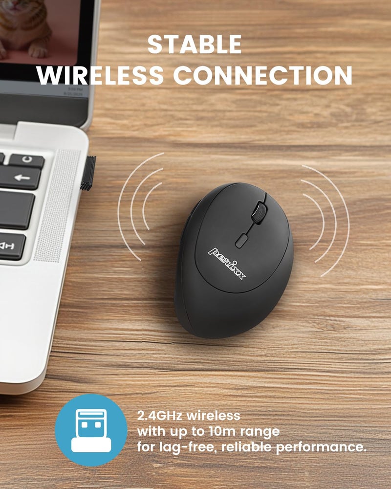 Perixx PERIMICE-719RX Wireless 2.4G Rechargeable Ergonomic Mouse - Duo Wired and Cordless Charging Feature - Wireless Charger Included - Black - Image 3