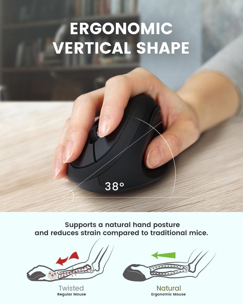 Perixx PERIMICE-719RX Wireless 2.4G Rechargeable Ergonomic Mouse - Duo Wired and Cordless Charging Feature - Wireless Charger Included - Black - Image 2