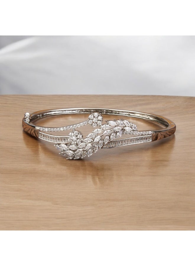 Pretty Precious Cubic Zirconia  Openable Kada | Cubic Zirconia  Openable Brecelet – Elegant Rhodium Plated Openable Bangle for Women and Girls-White - Image 2