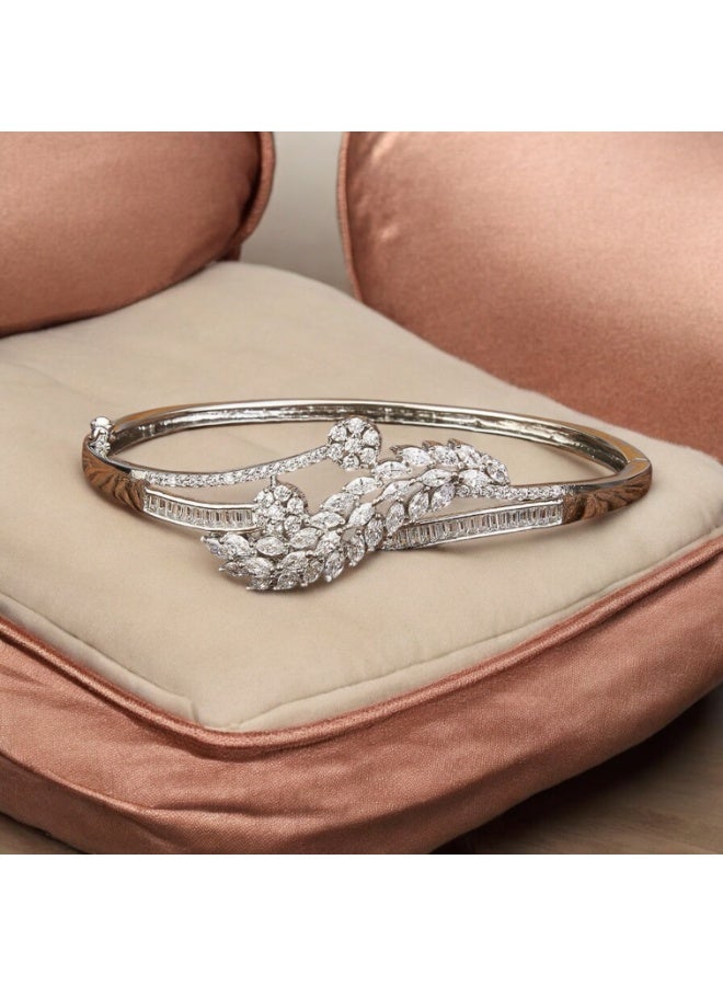 Pretty Precious Cubic Zirconia  Openable Kada | Cubic Zirconia  Openable Brecelet – Elegant Rhodium Plated Openable Bangle for Women and Girls-White - Image 3