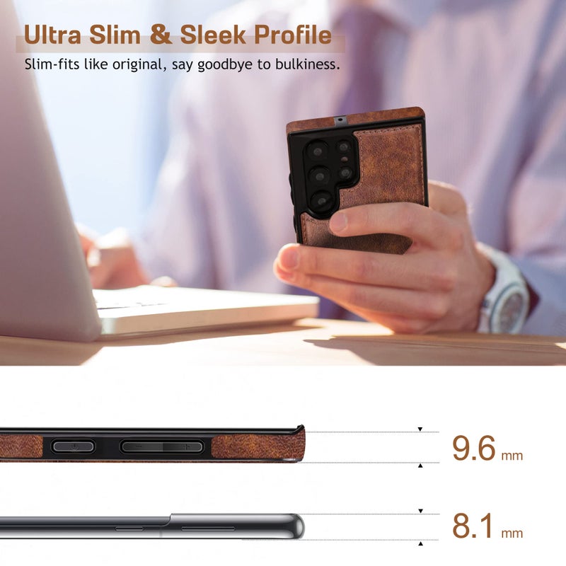 LOHASIC for Galaxy S22 Ultra Case, Premium Leather Luxury Business PU Non-Slip Grip Shockproof Bumper Full Body Protective Cover Phone Cases for Samsung Galaxy S22 Ultra 5G 6.8 inch - Brown - Image 4