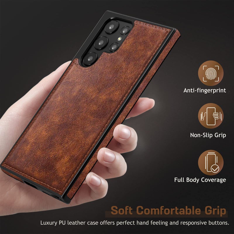 LOHASIC for Galaxy S22 Ultra Case, Premium Leather Luxury Business PU Non-Slip Grip Shockproof Bumper Full Body Protective Cover Phone Cases for Samsung Galaxy S22 Ultra 5G 6.8 inch - Brown - Image 5