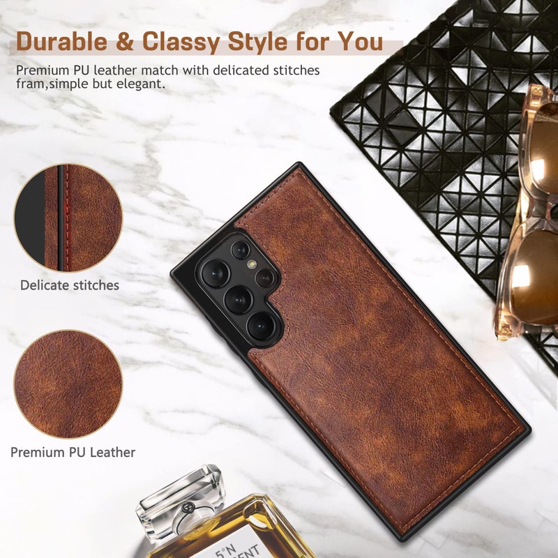LOHASIC for Galaxy S22 Ultra Case, Premium Leather Luxury Business PU Non-Slip Grip Shockproof Bumper Full Body Protective Cover Phone Cases for Samsung Galaxy S22 Ultra 5G 6.8 inch - Brown - Image 3