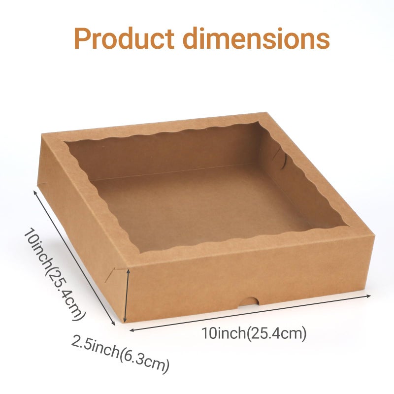 TEMLQPACK 12pcs 10x10x2.5 Inches Brown Bakery Boxes with Window, Pie, Cookies, Chocolate Covered Strawberries, Breakable Heart, Charcuterie Boxes for Christmas - Image 3