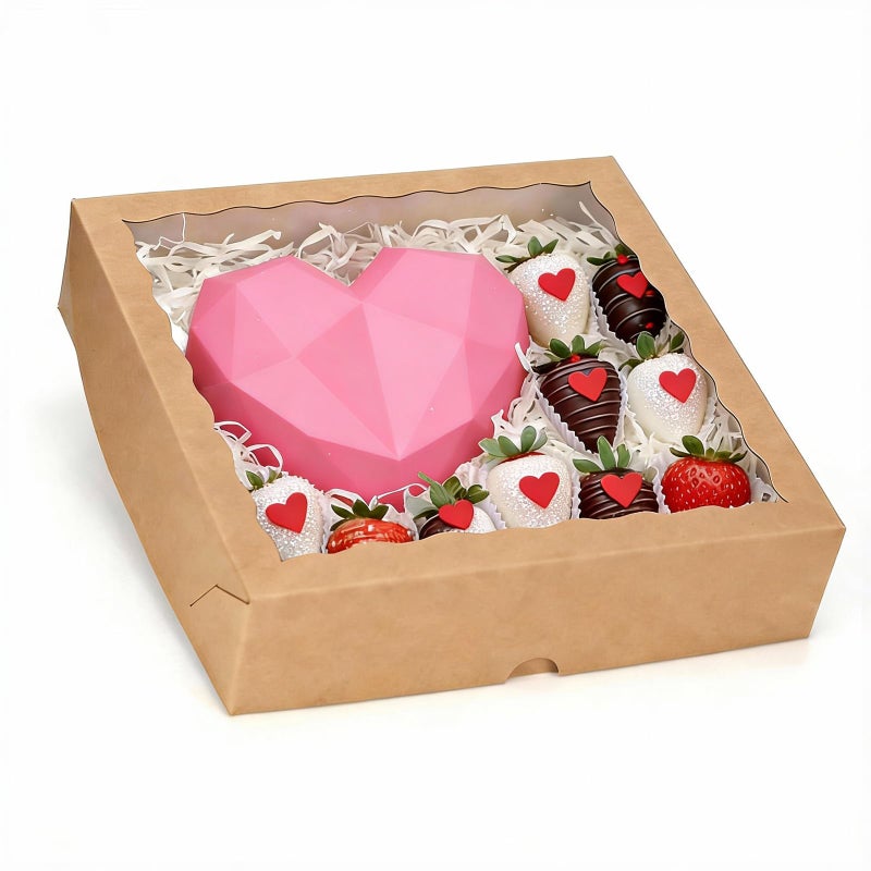 TEMLQPACK 12pcs 10x10x2.5 Inches Brown Bakery Boxes with Window, Pie, Cookies, Chocolate Covered Strawberries, Breakable Heart, Charcuterie Boxes for Christmas - Image 1