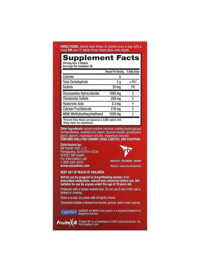 Move Free Advanced Joint Health with MSM & Glucosamine, 120 Coated Tablets - Image 4